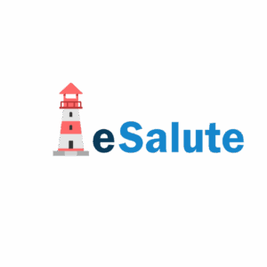 das logo von esalute mit dem leuchtturm. hier dreht sich alles um das thema stress, die messung und wie man sein leben optimieren kann für ein langes und gesundes leben.